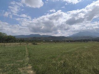 Fototapeta premium Green field sky
