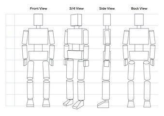 Male Figure Mannequin within front, side, and back view