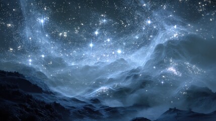 Fototapeta premium Mystical Frozen Space with Glowing Stars and Ethereal Mist