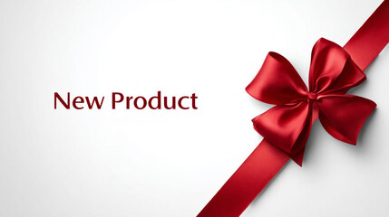 Exciting new product announcement highlighted by vibrant red satin ribbon and bow