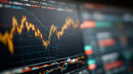 Digital screen displaying vibrant stock market trends, revealing fluctuating economic