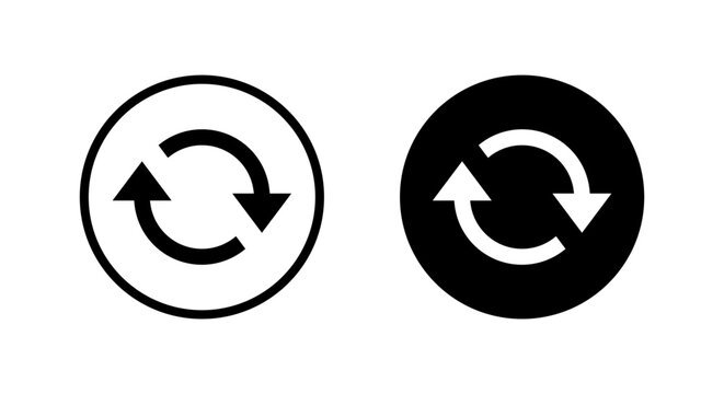 Repeat motion icon in black circle. Refresh arrow symbol. Reload loop concept