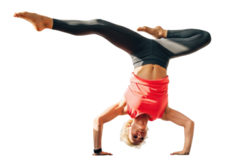 Athletic Woman Doing a Headstand with Legs Up cutout isolated on transparent bg, png