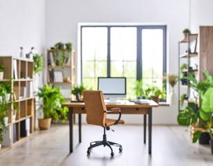 Fototapeta premium Abstract blurred home office interior room. blurry working space