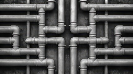 Intricate Geometric Pattern of Interwoven Pipes on Dark Surface