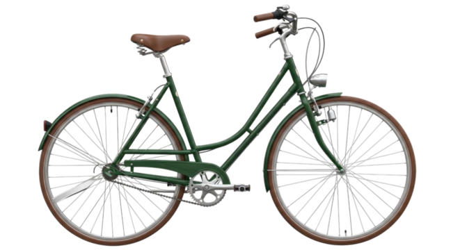 Classic Vintage Green and Brown Ladies Bicycle cutout isolated on transparent bg, png