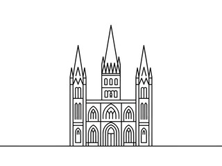 Elegant LDS Temple Line Drawing Isolated on White Background Architectural Illustration Simplicity and Religious Symbolism Minimalist Design Temple Architecture Outline