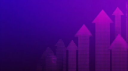 Obraz premium Modern abstract background with halftone arrows pointing upward on smooth purple gradient, symbolizing growth, progress, success, leadership, motivation, direction, future, innovation, and achievement