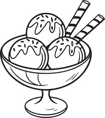 In a glass bowl, Ice cream vector art silhouette image