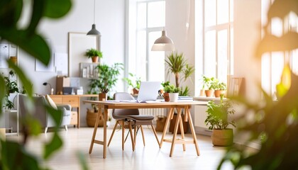 Abstract blurred home office interior room. blurry working space