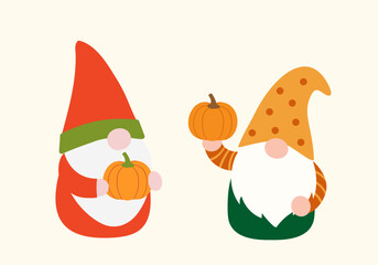 Set of autumn harvest gnome element design.
Fall gnome holding a pumpkin.
Thanksgiving gnome flat stock vector illustration.
For harvest festival, Thanksgiving. 