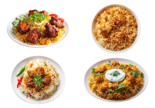 Sets of handi chicken biryani isolated. 