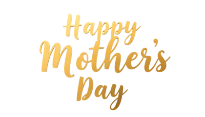 Golden elegant "Happy Mother’s Day" text on a black background, symbolizing love and appreciation for mothers.