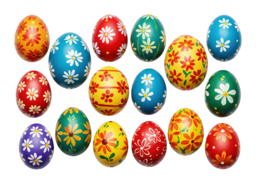 Colorful easter eggs decorated with flowers festive celebration studio vibrant viewpoint holiday concept isolated PNG