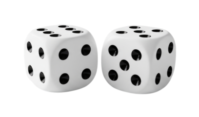 Two White Dice with Black Dots cutout isolated on transparent bg, png