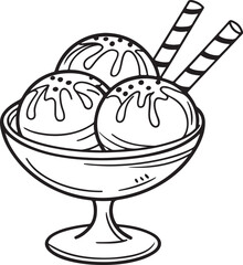 In a glass bowl, Ice cream vector art silhouette image