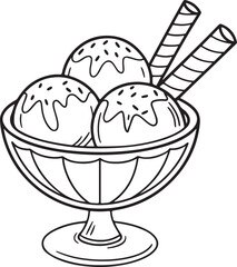 In a glass bowl, Ice cream vector art silhouette image
