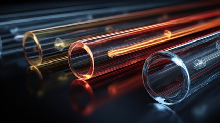 Naklejka premium Glowing Transparent Pipes with Liquid Inside on Dark Background