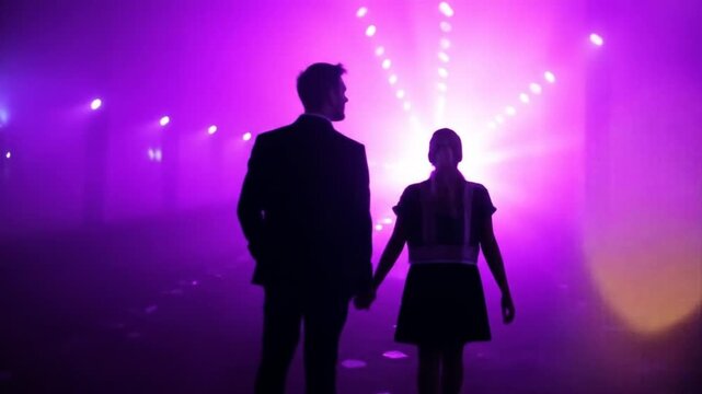 Silhouette of Two People Shaking Hands on a Bright Sparkling Road. 4k videos