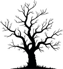 Bare Tree Silhouette Against White Background A Symbolic Representation of Winter and Transition Seasonal Imagery