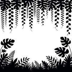 Black and white jungle leaf frame vector illustration tropical foliage design element for banners and creative projects
