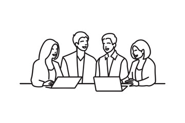  Multiethnic business team discussion during a casual meeting Continuous line art flat vector illustration