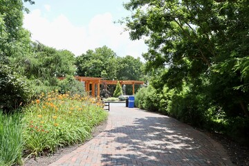 The empty pathway in the park garden.