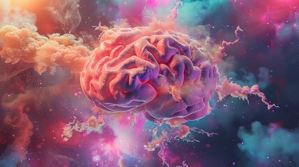 Obraz premium Hyperactive Brain Neural Network, Intertwining Pathways Creating Dreamlike Landscapes