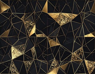 Fototapeta premium Seamless polygon geometric luxury pattern, black background with golden polygon shapes, elegant modern premium vector, tileable design