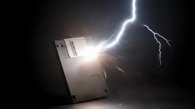 Floppy Disk Electrocution A Dramatic Display of Data Destruction with Lightning and Sparks.