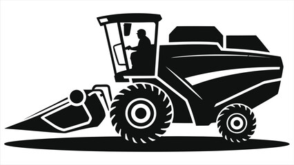Naklejka premium Potato harvester silhouette vector icon. Agricultural machine for digging potato crops. Farm equipment and heavy machinery graphic illustration isolated on white background.