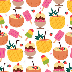 cute cartoon dessert and beverage for summer seamless pattern. cute summer wallpaper for gift wrap paper