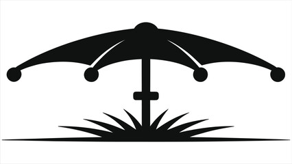 Minimalist Black and White Vector Illustration of a Sprinkler System with Umbrella Design, Garden Irrigation Icon for Landscaping and Design Projects, Simple and Modern Graphic Art