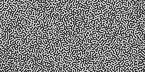 Turing reaction diffusion monochrome seamless pattern with chaotic motion .Linear design with biological shapes. Organic lines in memphis. abstract turing organic wallpaper background .	