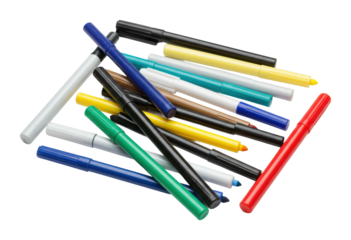 Creative drawing session with colorful markers art studio visual content indoor artistic expression isolated PNG