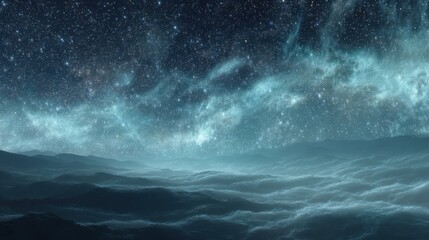 Fototapeta premium Infinite Starscape with Slowly Drifting Stardust Over Ocean