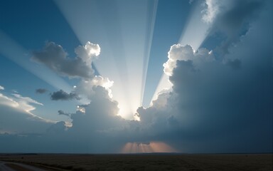Dramatic streaking clouds over a vast landscape. High quality