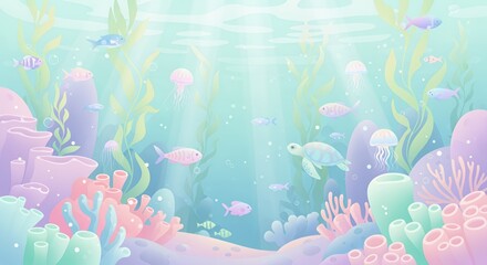 Pastel Underwater Paradise: A Serene Ocean Scene