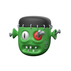 A vibrant, cartoonish, green Frankenstein monster head against a plain white background.