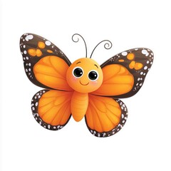Happy Butterfly: A cheerful cartoon butterfly with vibrant orange and black wings, embodying the whimsy and charm of nature's most colorful fliers, ready to bring joy and delight.