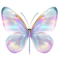 Elegant Butterfly with Iridescent Wings: A delicate butterfly with shimmering, iridescent wings displays in captivating detail against a clean, simple backdrop.