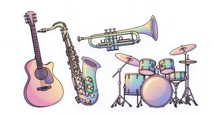 Pastel Colored Musical Instruments