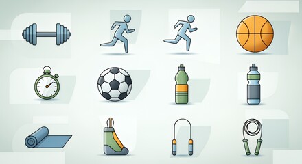Fitness Icons: A Colorful Collection of Exercise and Sports Symbols
