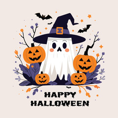Happy Halloween card with pumpkins vector