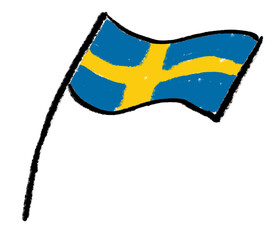 Hand-drawn simplistic, Swedish waving flag on transparent png background. Sweden Flag waving in wind
