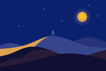 Obraz premium Serene midnight desert landscape under silver starlight vector illustration