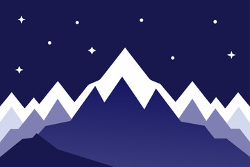 Fototapeta premium Starry night valley beneath majestic snowy mountain peaks vector illustration