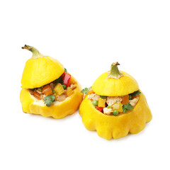 Tasty stuffed pattypan squashes isolated on white