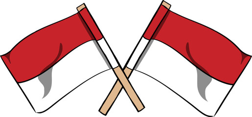 Crossed Indonesian Flags Vector Icon Vector illustration of two Indonesian flags crossed, representing unity, patriotism, and national spirit.