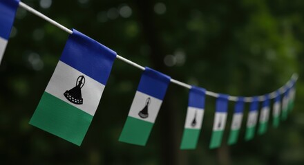 Lesotho Flags Hanging on String Outdoors – Independence Day Celebration Decoration 